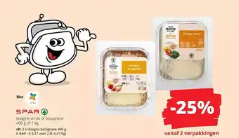 Spar Colruyt Spar lasagne verde of bolognese aanbieding