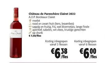 Colruyt Château de parenchère clairet 2022 a.o.p. bordeaux clairet aanbieding