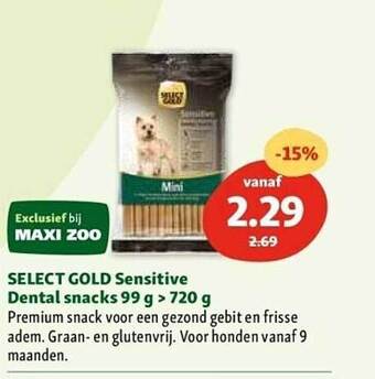 Maxi Zoo Select gold sensitive dental snacks 99 g > 720 g aanbieding
