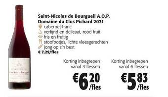 Colruyt Saint-nicolas de bourgueil a.o.p. domaine du clos pichard 2021 aanbieding
