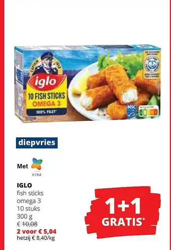 Spar Iglo fish sticks omega 3 aanbieding