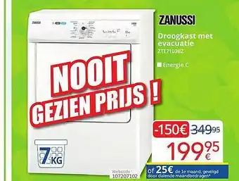 Eldi Zanussi droogkast met evacuatie aanbieding