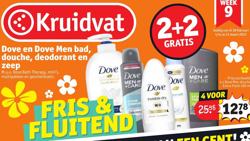 Dove en dove men bad, douche, deodorant en zeep promotie bij Kruidvat