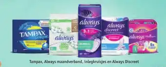 Kruidvat Tampax, always maandverband, inlegkruisjes en always discreet aanbieding