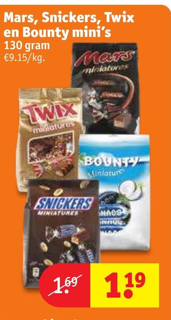 Kruidvat Mars, Snickers, Twix en Bounty mini's 130 gram aanbieding