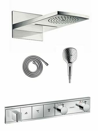 X2O Hansgrohe Rainselect thermostatische inbouw regendoucheset met rechthoekige regendouchekop met waterval 44 x 21 cm glanzend c aanbieding