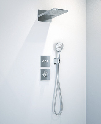 X2O Hansgrohe Showerselect thermostatische inbouw regendoucheset met rechthoekige regendouchekop met waterval 44 x 21 cm glanzend aanbieding