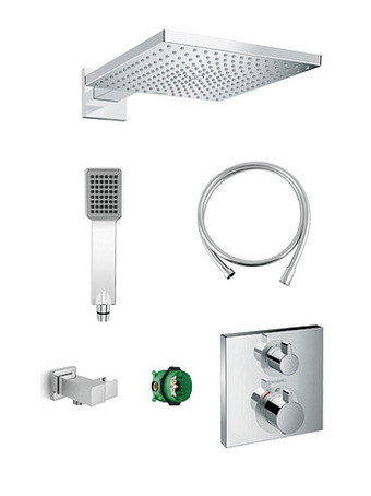 X2O Hansgrohe Ecostat Square thermostatische inbouw regendoucheset met vierkante regendouchekop 30 cm glanzend chroom aanbieding