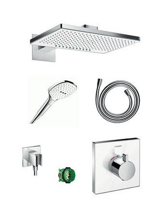 X2O Hansgrohe Showerselect Highflow thermostatische inbouw regendoucheset met rechthoekige regendouchekop met waterval 46 x 27 cm aanbieding