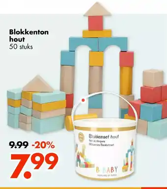 Wibra Blokkenton hout 50 stuks aanbieding