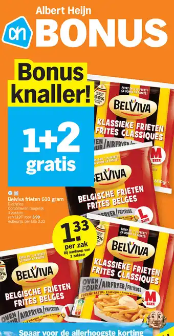 Albert Heijn Belviva frieten 3 x 600 gram aanbieding