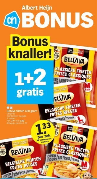 Albert Heijn Belviva frieten 600 gram aanbieding