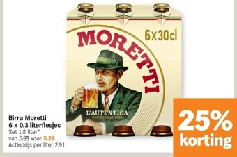 Albert Heijn Birra moretti 6 x 0.3 literflesjes aanbieding