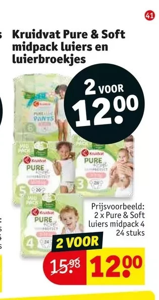 Kruidvat Kruidvat pure & soft midpack luiers en luierbroekjes aanbieding
