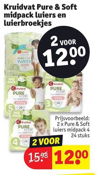 Kruidvat Kruidvat pure & soft midpack luiers en luierbroekjes aanbieding