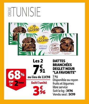 Auchan La Favorite dattes branchees deglet nour 1 kg aanbieding
