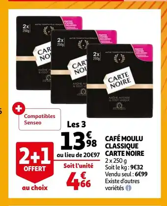Auchan Carte Noire cafe moulu classique 2 x 250 g aanbieding