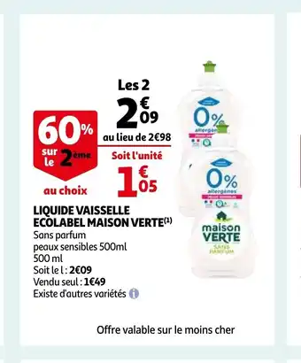 Auchan Maison Verte liquide vaisselle ecolabel 500 ml aanbieding