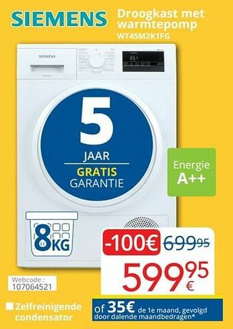 Eldi Siemens droogkast met warmtepomp wt45m2k1fg aanbieding