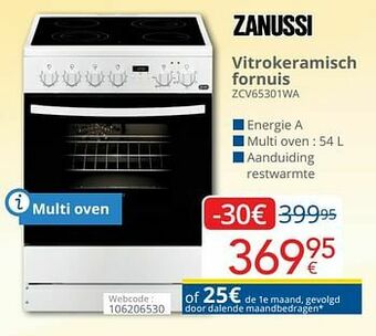 Eldi Zanussi vitrokeramisch fornuis zcv65301wa aanbieding