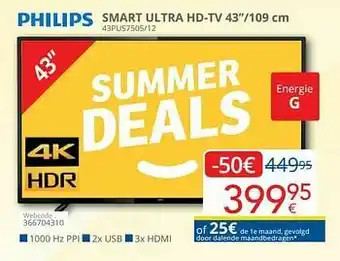 Eldi Philips smart ultra hd-tv 43``-109 cm 43pus7505-12 aanbieding