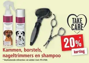 Kammen, borstels, nageltrimmers en shampoo 20% korting