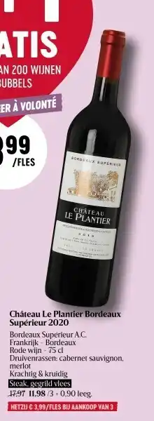 Delhaize Château le plantier bordeaux supérieur 2020 aanbieding
