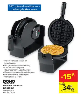 Carrefour Domo Elektro Roterend wafelijzer D09223W aanbieding