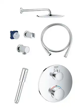 X2O Grohe Grohtherm thermostatische inbouw regendoucheset met ronde regendouchekop 31 cm glanzend chroom aanbieding