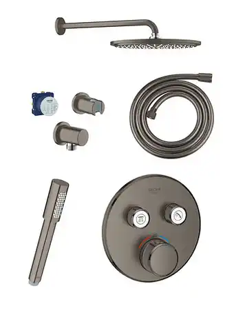 X2O Grohe Grohtherm SmartControl thermostatische inbouw regendoucheset met ronde regendouchekop 31 cm Brushed Hard Graphite aanbieding