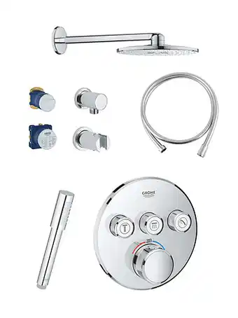 Grohe Grohtherm SmartControl thermostatische inbouw regendoucheset met ronde regendouchekop met waterval 31 cm glanzend chroo