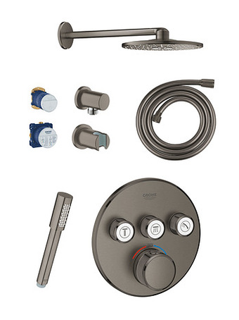 X2O Grohe Grohtherm SmartControl thermostatische inbouw regendoucheset met ronde regendouchekop met waterval 31 cm Brushed Hard G aanbieding