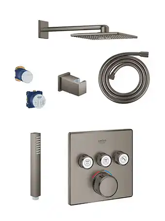 X2O Grohe Grohtherm SmartControl thermostatische inbouw regendoucheset met vierkante regendouchekop 31 cm Brushed Hard Graphite aanbieding