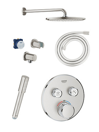 X2O Grohe Grohtherm SmartControl thermostatische inbouw regendoucheset met ronde regendouchekop 31 cm Supersteel aanbieding