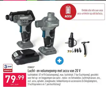 ALDI Ferrex Lucht- en volumepomp met accu van 20V per stuk aanbieding