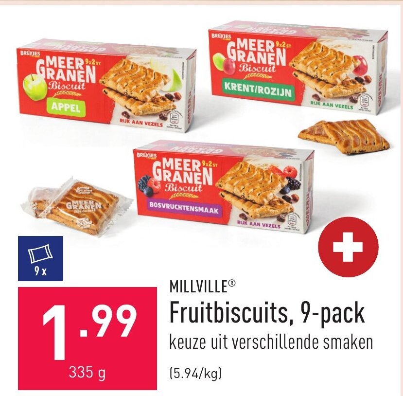 Millville Fruitbiscuits 9pack 335g promotie bij ALDI