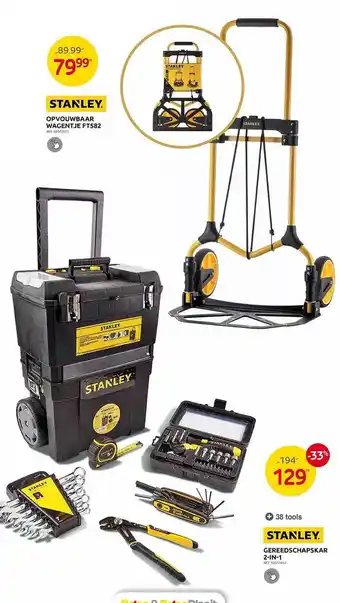 Brico Stanley gereedschapskar 2in1, opvouwbaar wagentje aanbieding