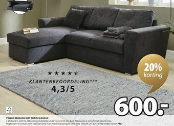 Jysk Vejlby bedbank met chaise longue aanbieding