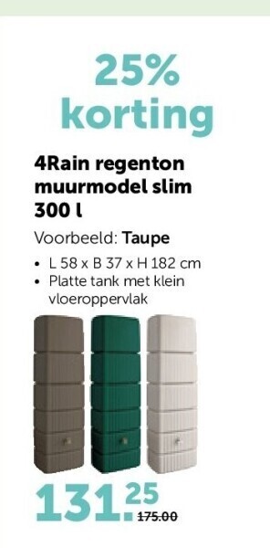 4rain regenton muurmodel slim 300 l