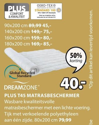 Jysk Dreamzone Plus T45 matrasbeschermer aanbieding