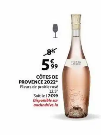 Auchan Fleurs de prairie rose 12,5%, cotes de provence 2022 aanbieding
