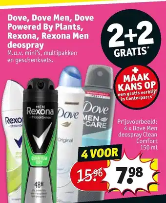 Kruidvat Dove, Dove Men, Dove Powered By Plants, Rexona, Rexona Men Deospray 150 ml aanbieding