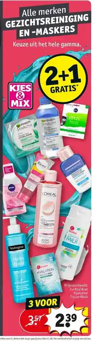 Alle Merken Gezichtsreiniging En-Maskers Prijsvoorbeeld: 3 x Kruidvat Hyaluron Tissue Mask
