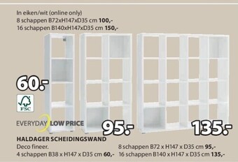 Jysk Haldager scheidingswand 4 schappen b38 x h147 x d35 cm aanbieding