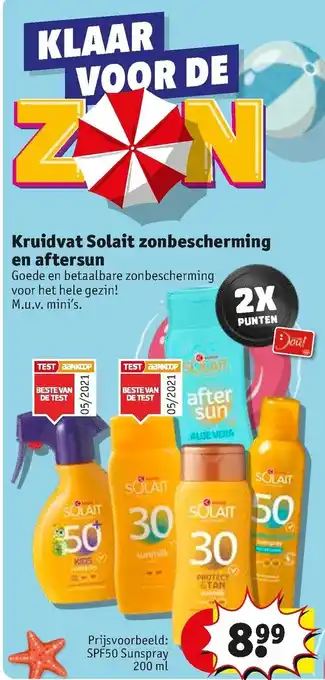 Kruidvat Solait Zonbescherming en Aftersun SPF50 Sunspray 200 ml aanbieding