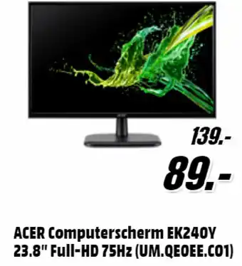 MediaMarkt Acer computerscherm EK240Y 23.8" full-hd 75hz aanbieding