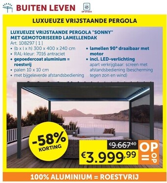 Zelfbouwmarkt Luxueuze vrijstaande pergola sonny met gemotoriseerd lamellendak aanbieding