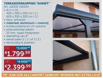 Zelfbouwmarkt Terrasoverkapping sunset aanbieding