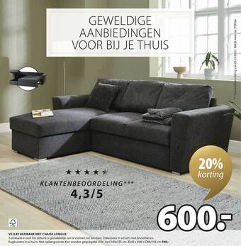 Jysk Vejlby bedbank met chaise longue aanbieding