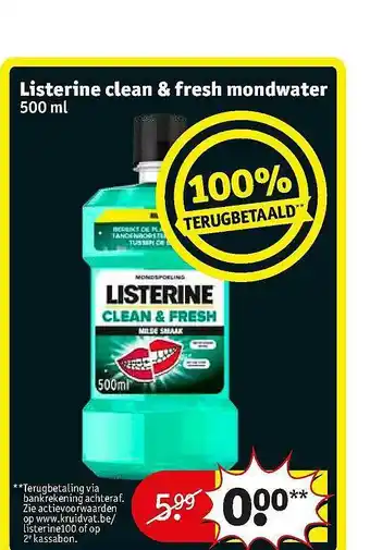 Kruidvat Listerine Clean & Fresh Mondwater aanbieding